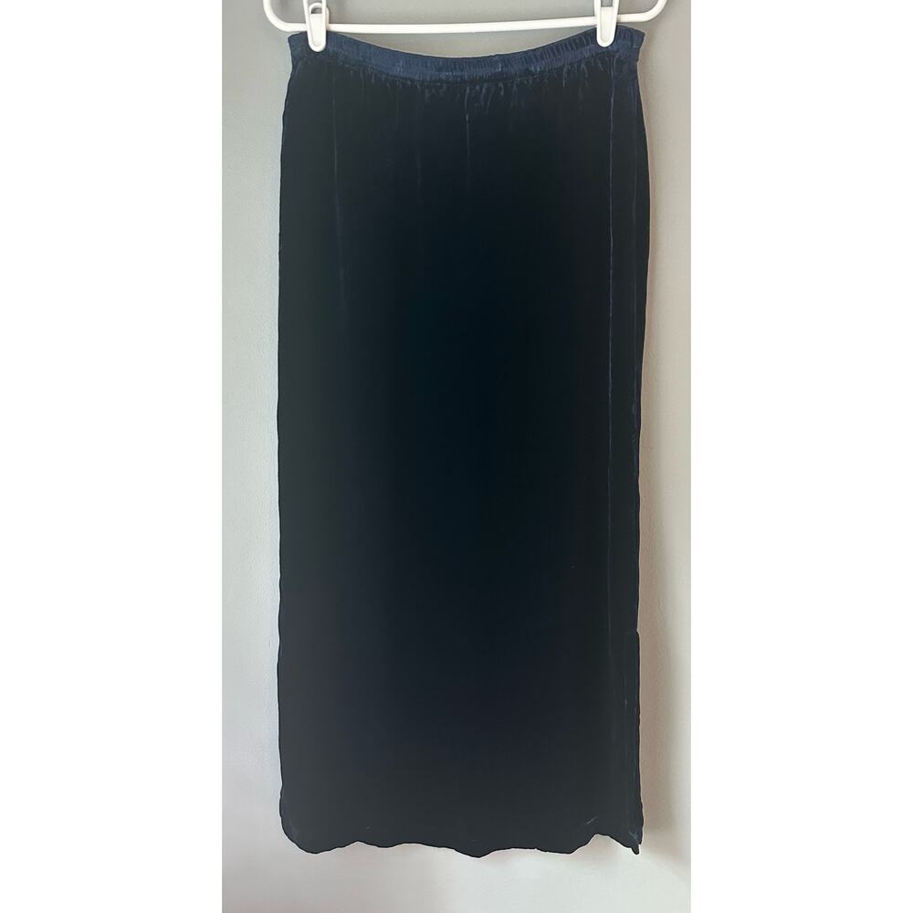 Kiko Silk Blend Dark Navy Velvet Maxi Skirt Side Slits Medium